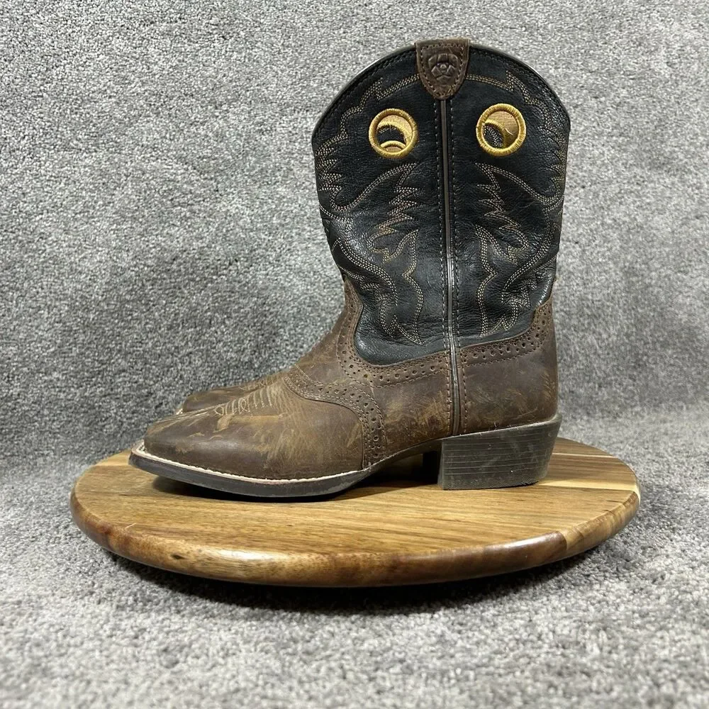 Ariat Heritage Roughstock Kids Size 3 Brown Black Western Cowboy Boots Used
